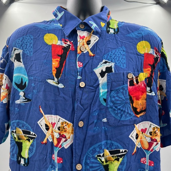 Junction West Other - Junction West Mens XXL Casino Pin Up Cocktail Rayon Hawaiian Shirt Blue Retro